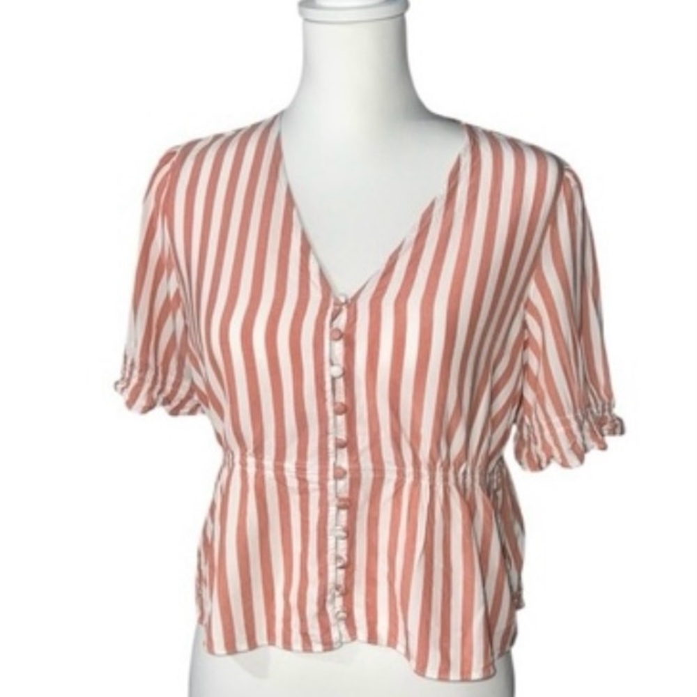 Madewell Peach and White Striped Button-Up Blouse